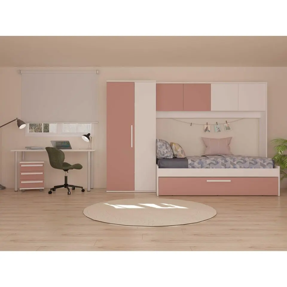 Bed met bedbrug en bedlade Lev-roze/wit