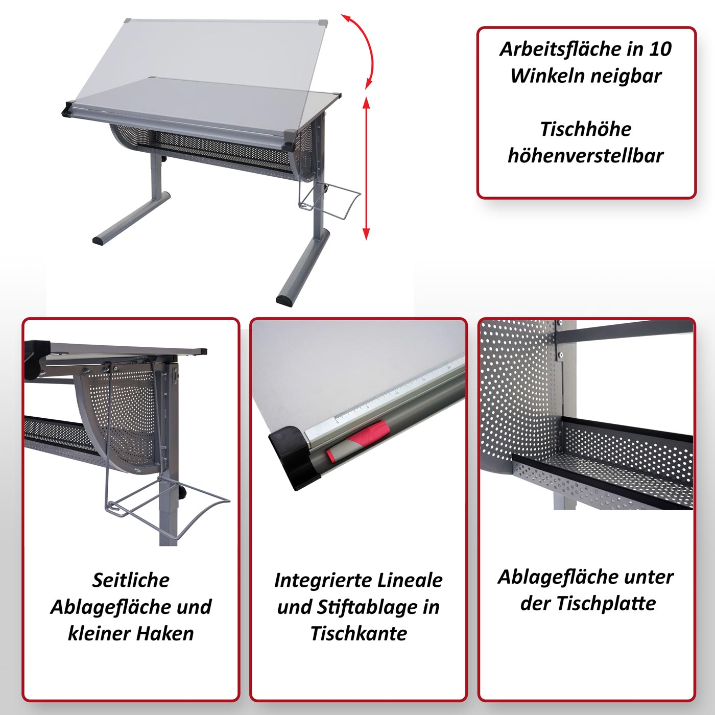 Kinder-/Jugend-Schreibtisch Schülerschreibtisch Bürotisch Preston, höhenverstellbar, neigbar ~ natur, Buche