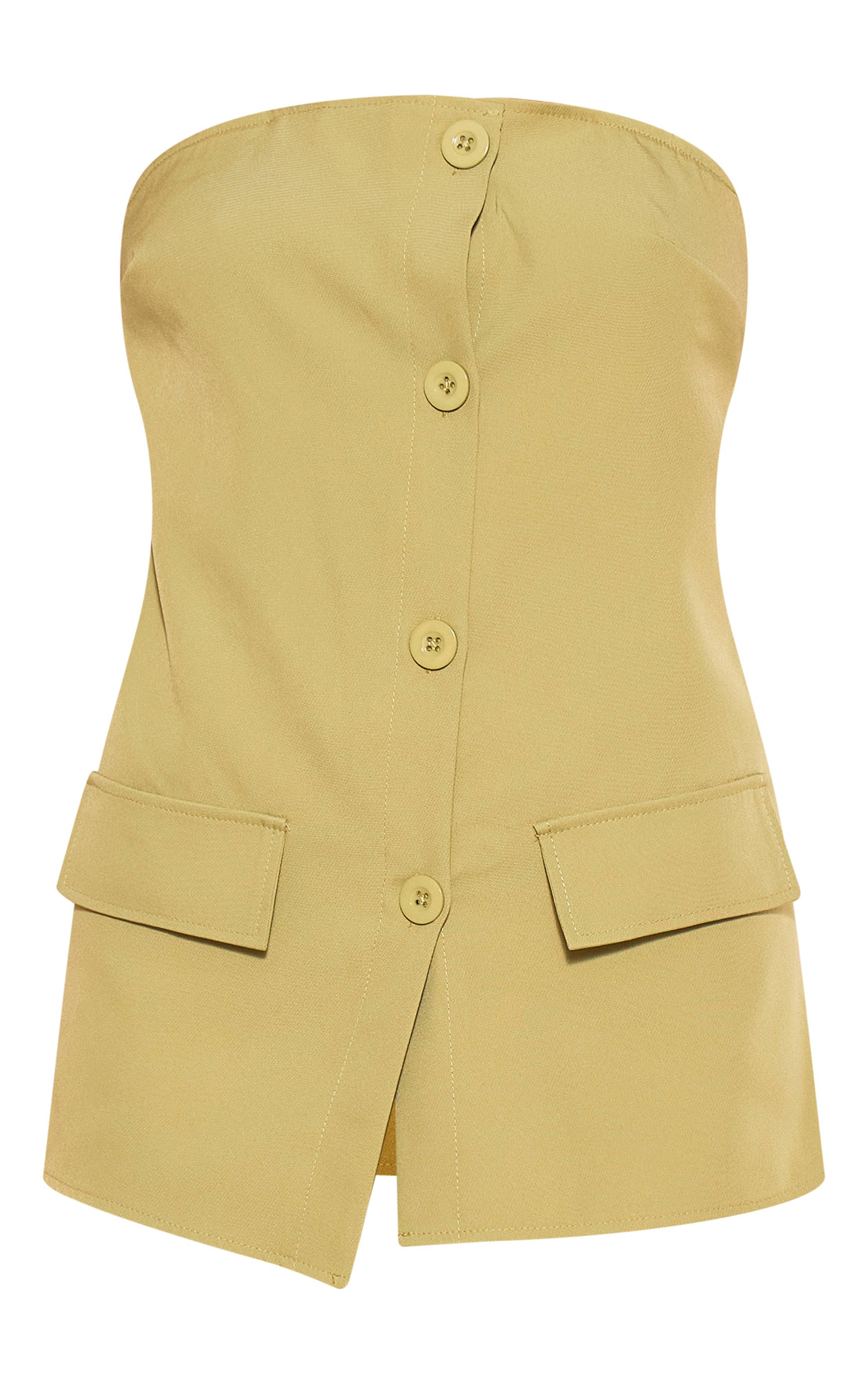 Vert Olive Combinaison-pantalon Large Ajustée À Bustier Avec Détails Boutons En Tissu Tissé