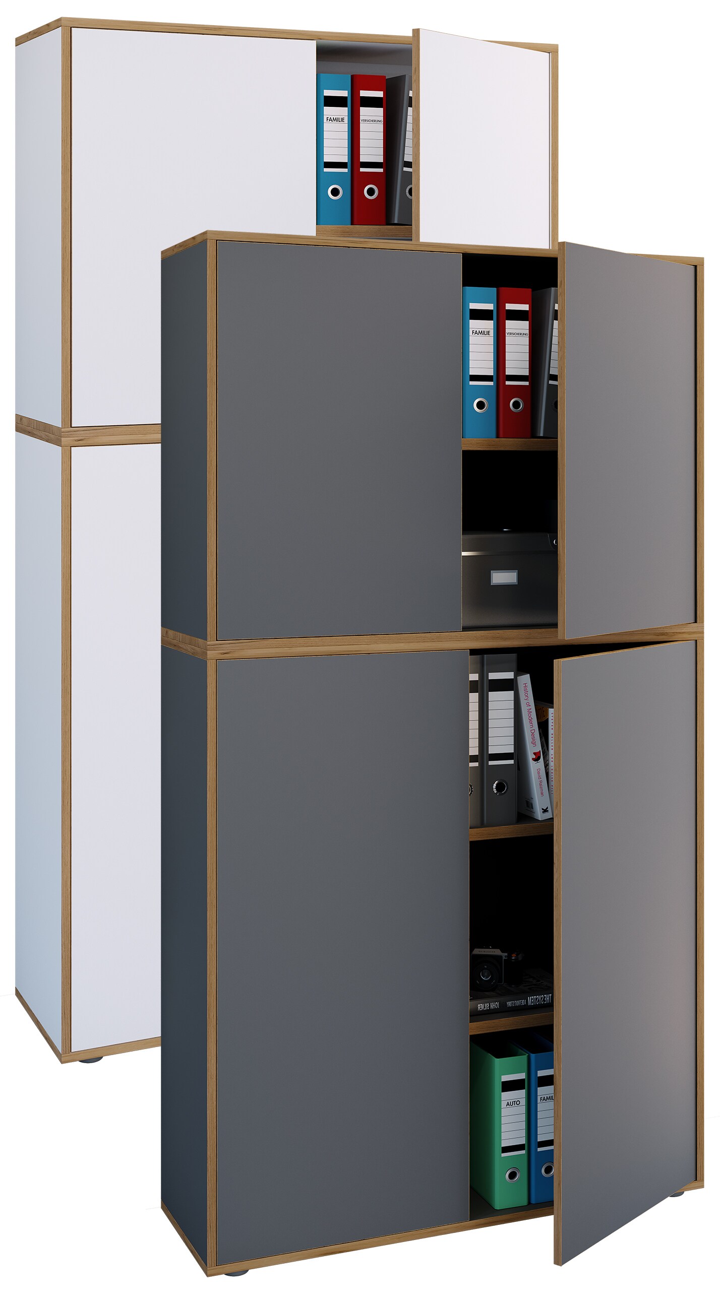 VCM Holz Büroschrank Ordner Aktenschrank Büromöbel Schrank Salia 5-fach Breite 100 cm Drehtüren