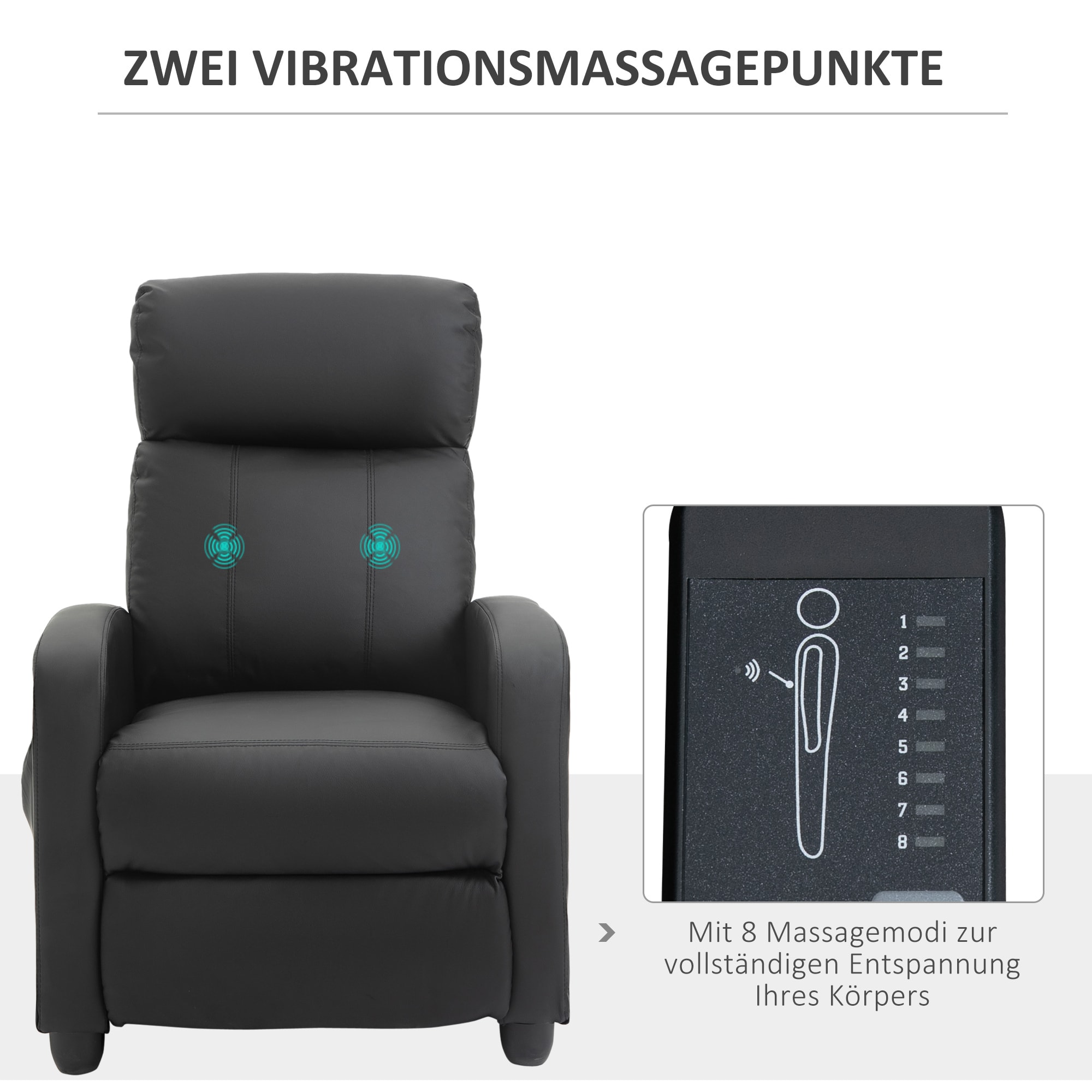 HOMCOM Massagesessel mit kabelgebundener Fernbedienung schwarz 68B x 88T x 98H cm