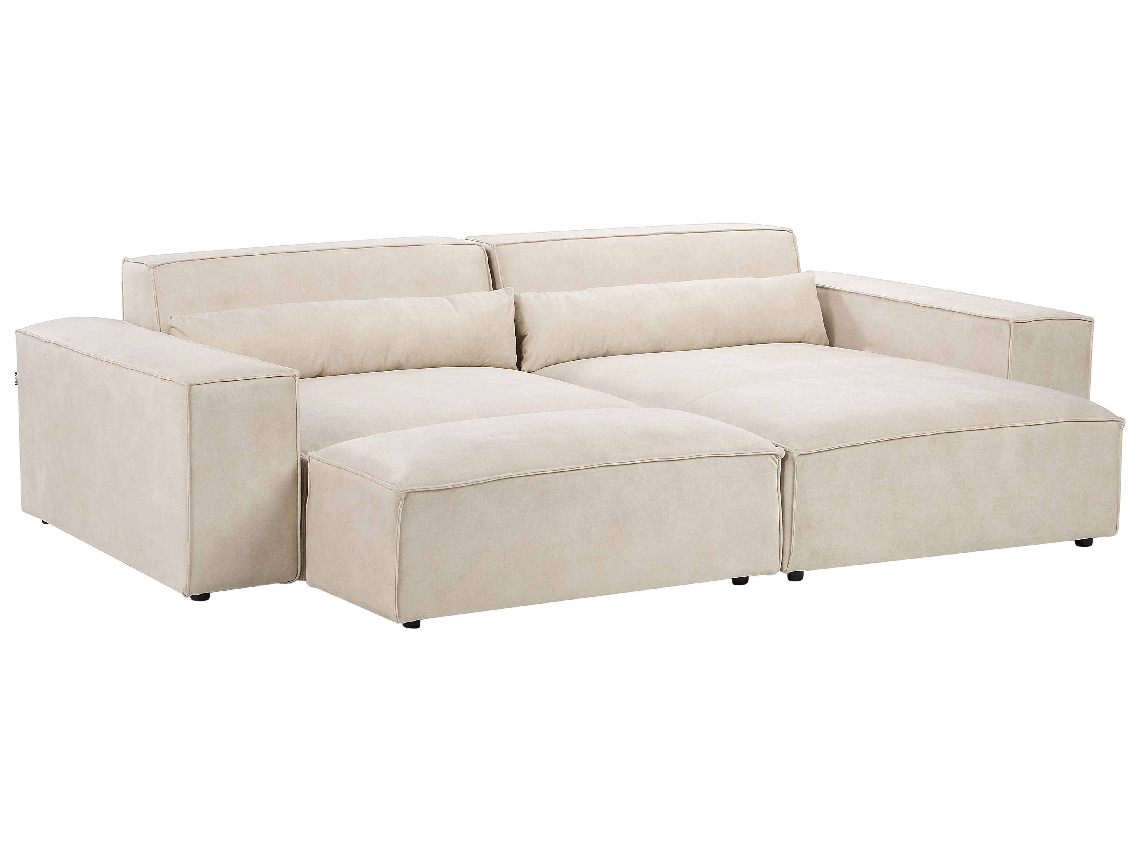 Modulaire hoekbank 2-zits HELLNAR Fluweel Lichtbeige met ottomaan linkszijdig