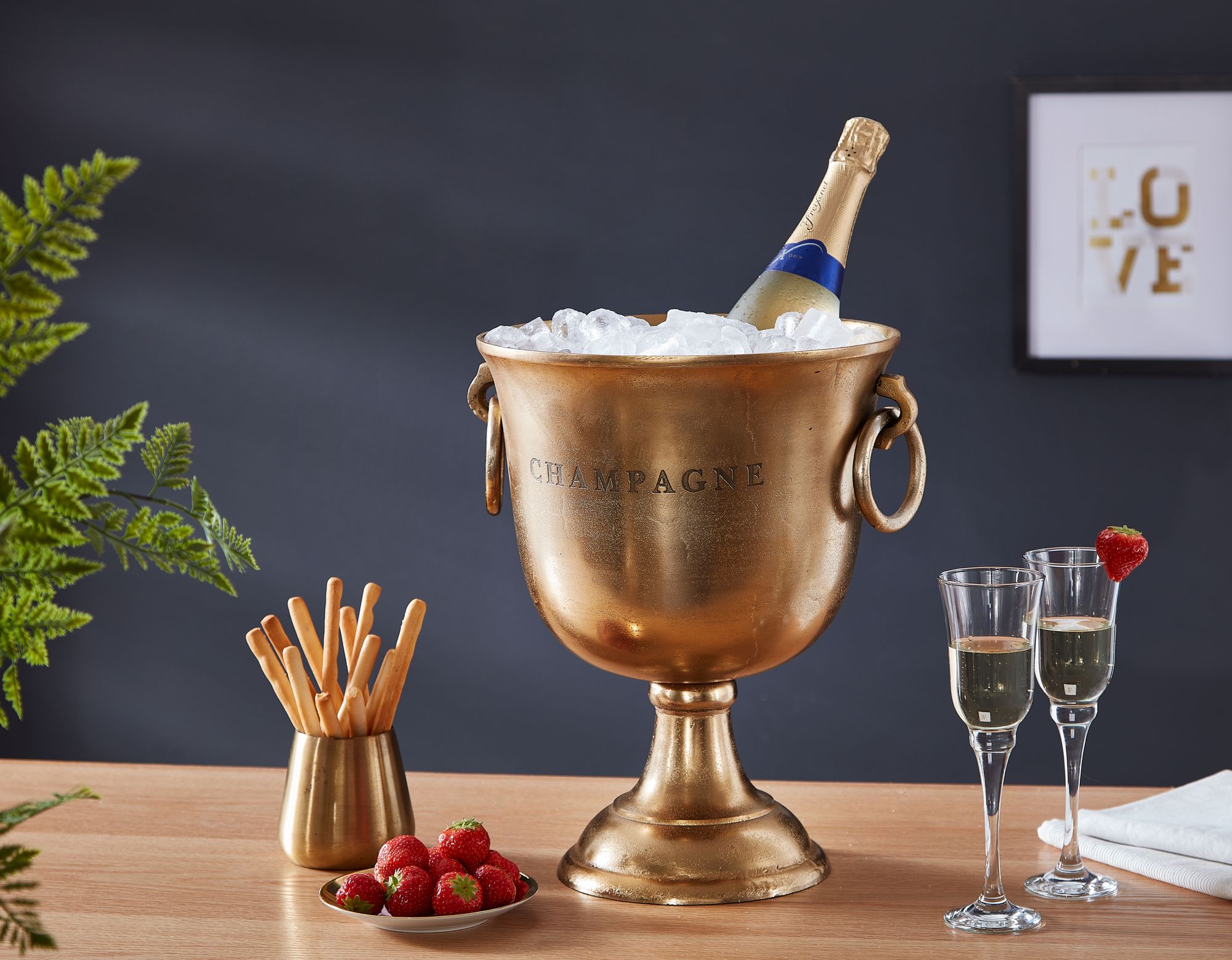 KADIMA DESIGN Champagnerkühler ALBEGNA: Modernes Design, Aluminium, 2 Flaschen, silber-/goldfarben, Ringgriffe.