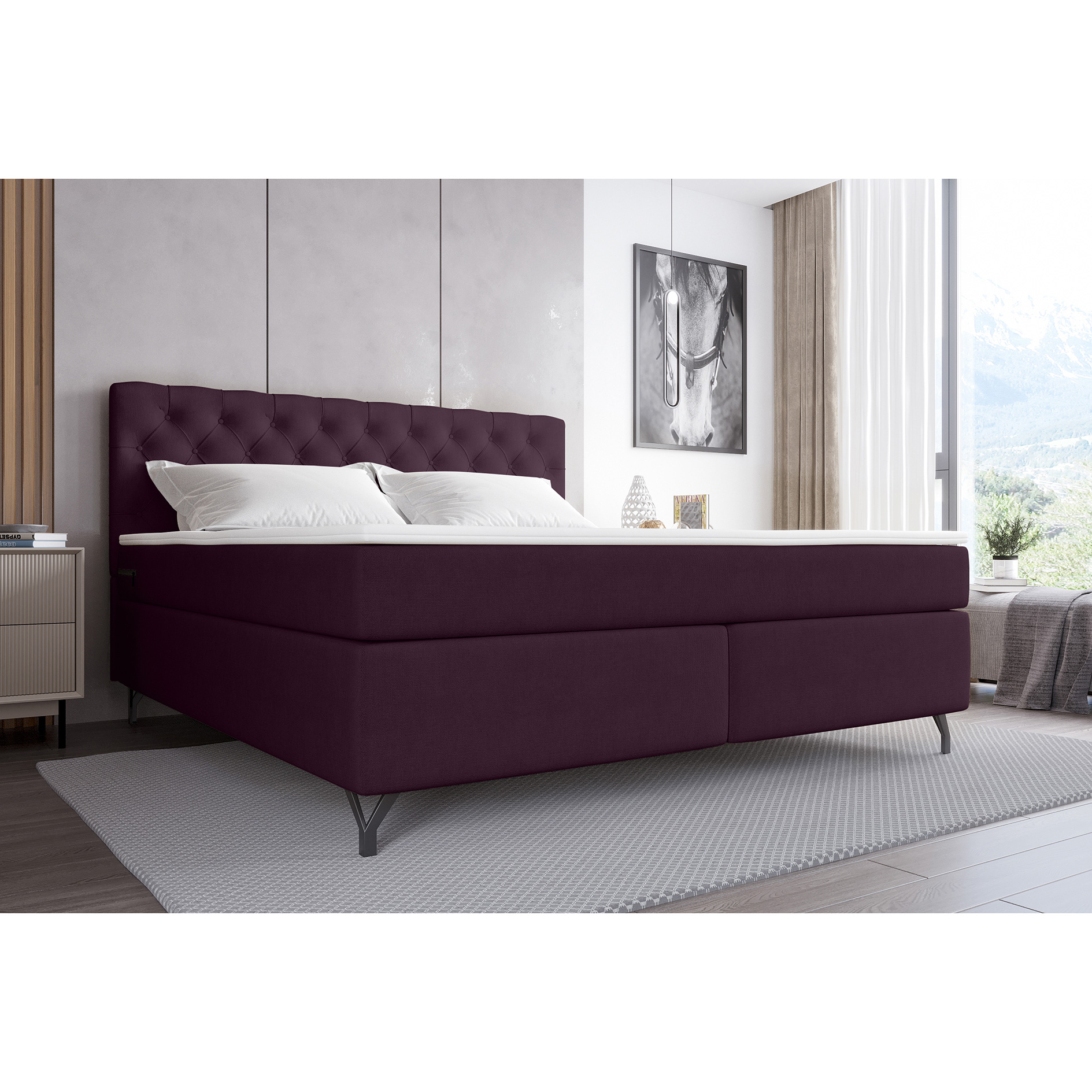 Boxspringbett - weinrot - inklusive Topper - 180x200 cm