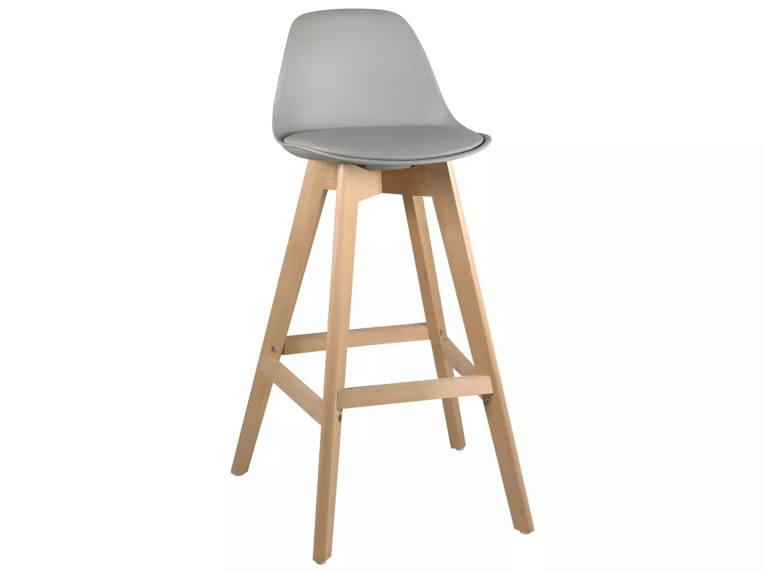 Lot 2 chaises de bar scandinaves hauteur 67cm dossier coussin simili pieds bois clair MALI (gris)