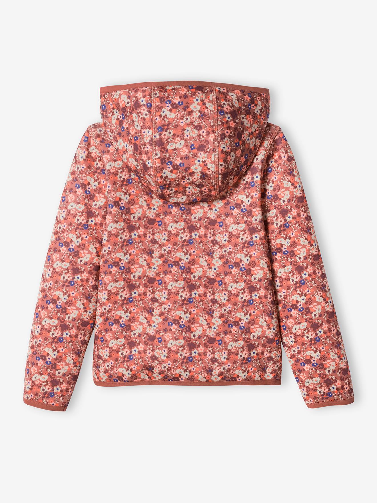 Conjunto de moletom com zíper e estampa floral, confeccionado em tecido técnico rosa estampado.