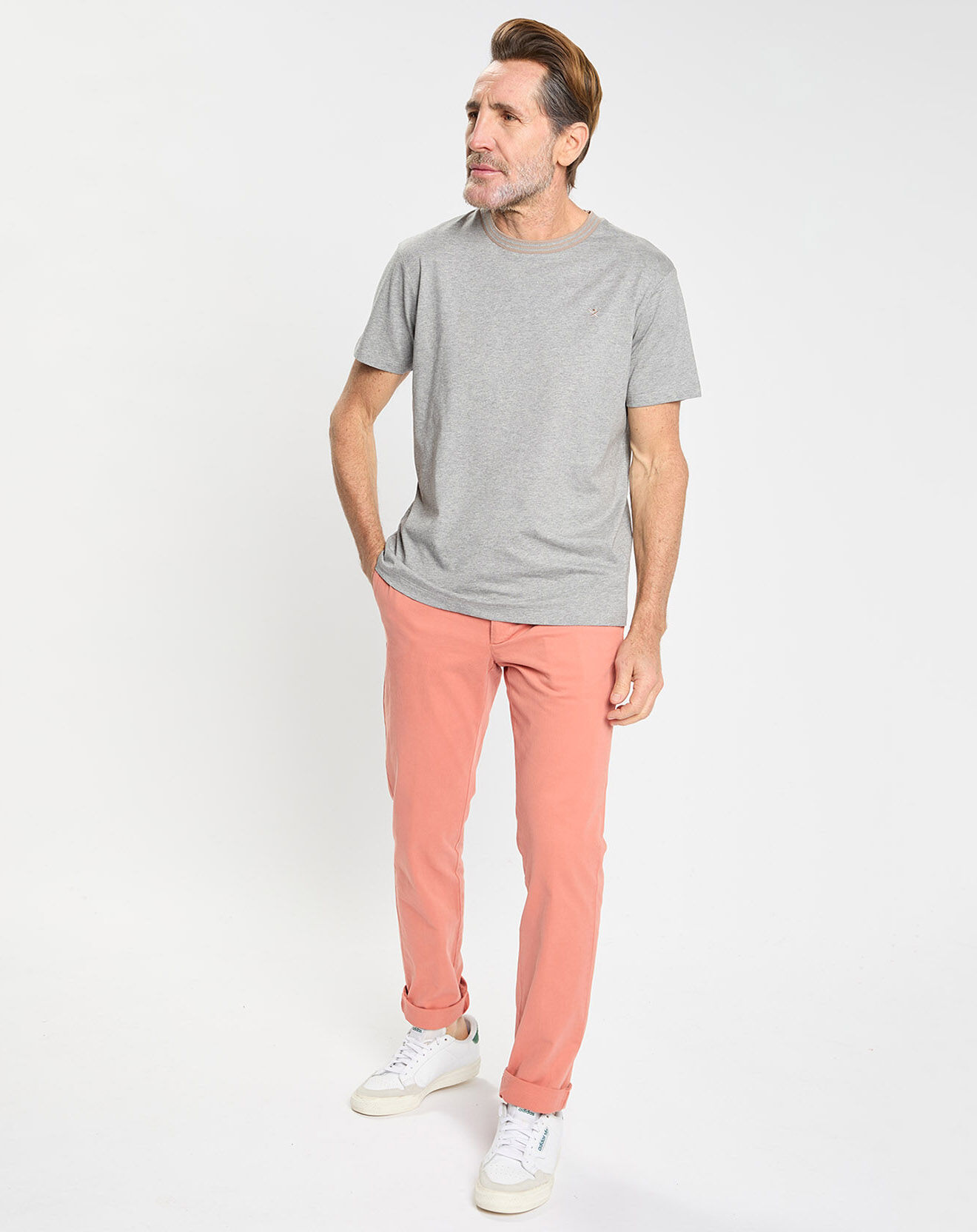 Hackett London T-shirt en Jersey Regular Fit Rib gris