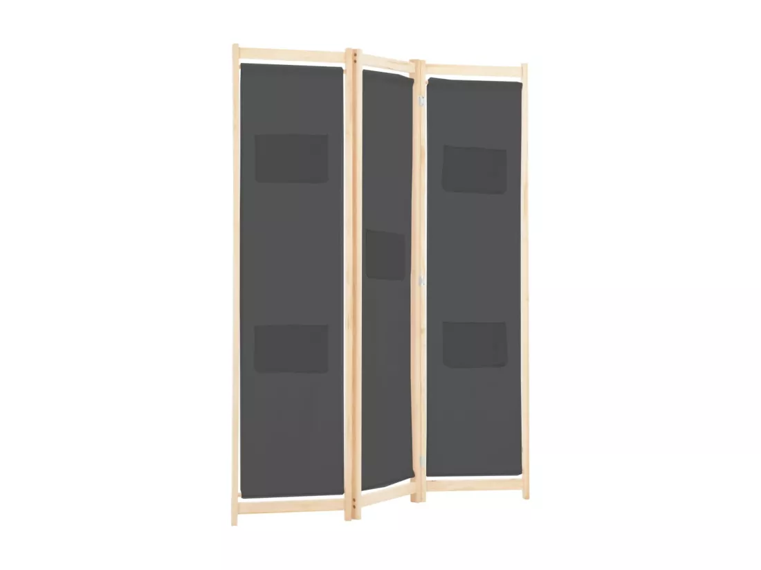 Cloison de séparation 3 panneaux Gris 120x170x4 cm Tissu
