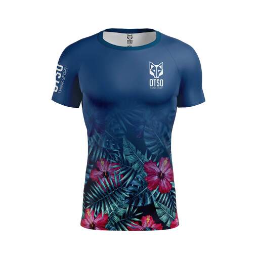 Camiseta tropical escura de manga curta