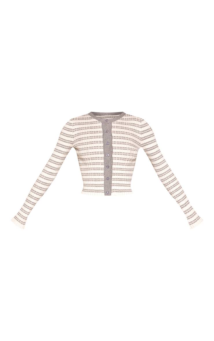 Gris Cendré Cardigan Long Tricoté À Rayures