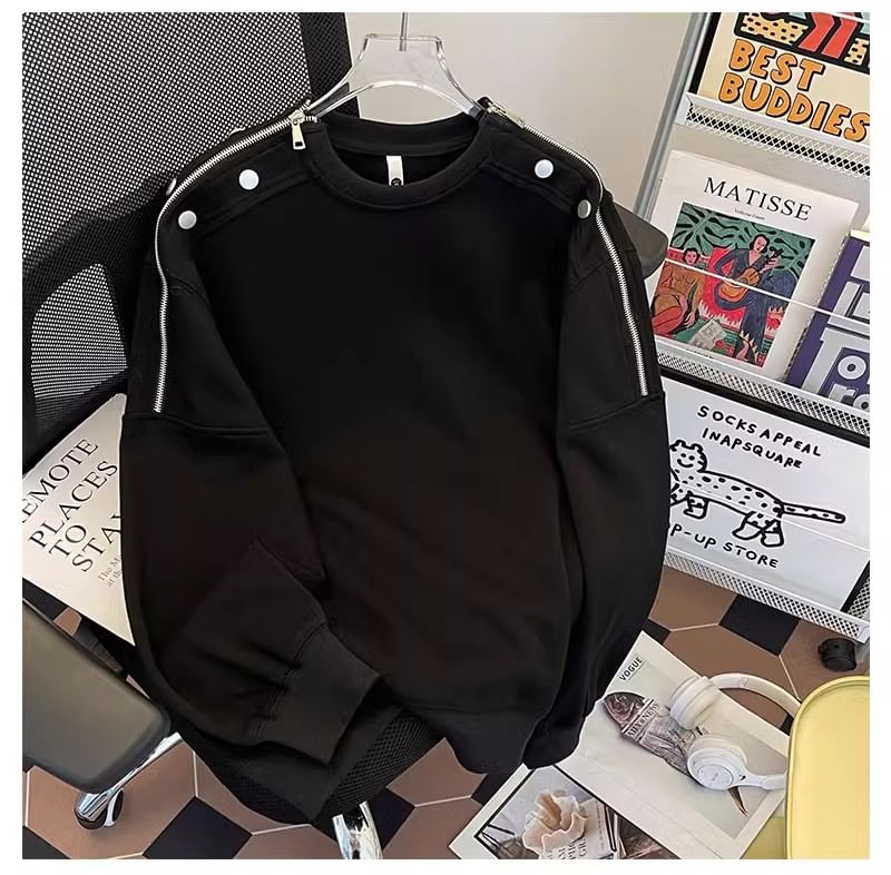 Diphon - Sweatshirt met ronde hals, effen rits en studs