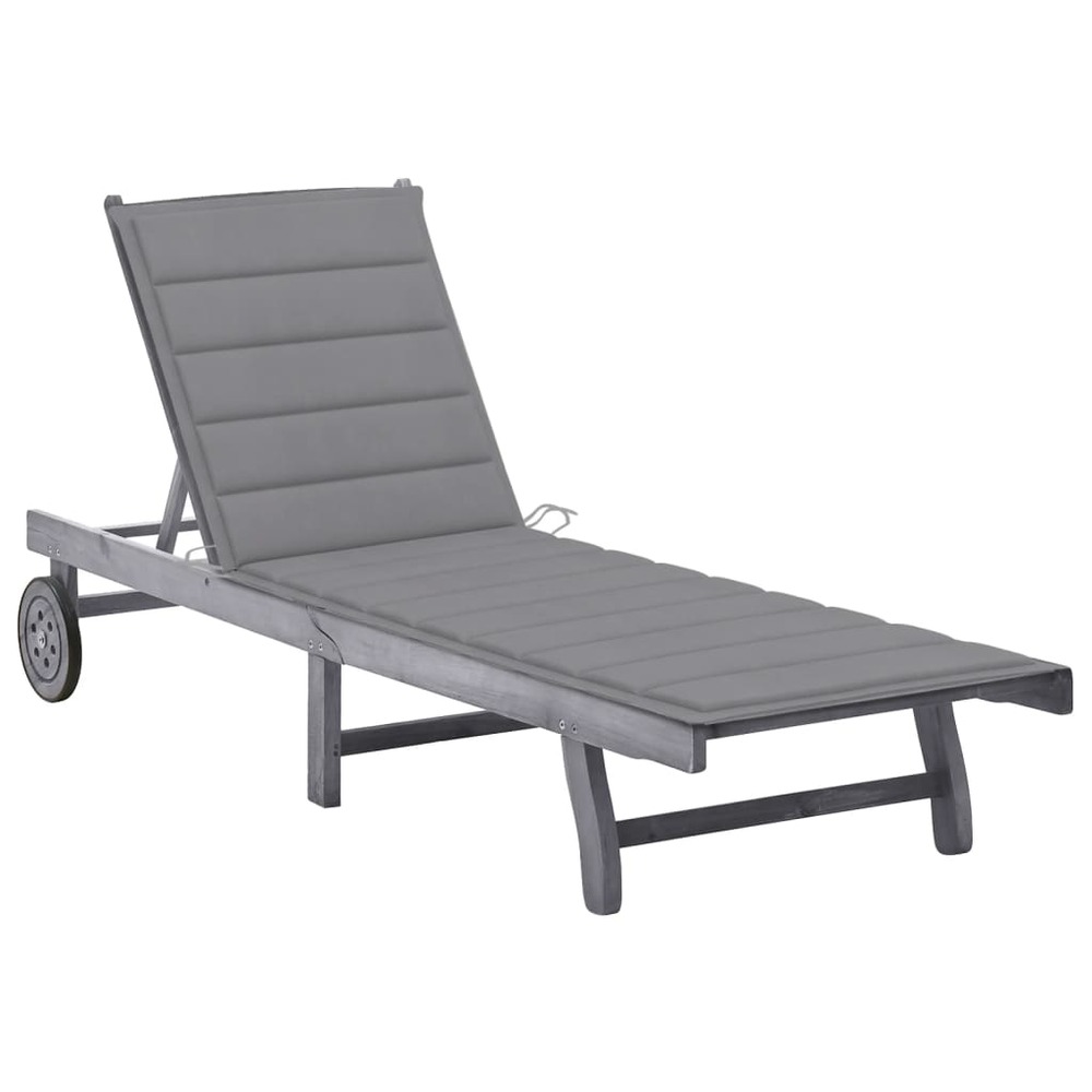 Transat chaise longue bain de soleil lit de jardin terrasse meuble d'extérieur avec coussin gris bois d'acacia solide 02_0012