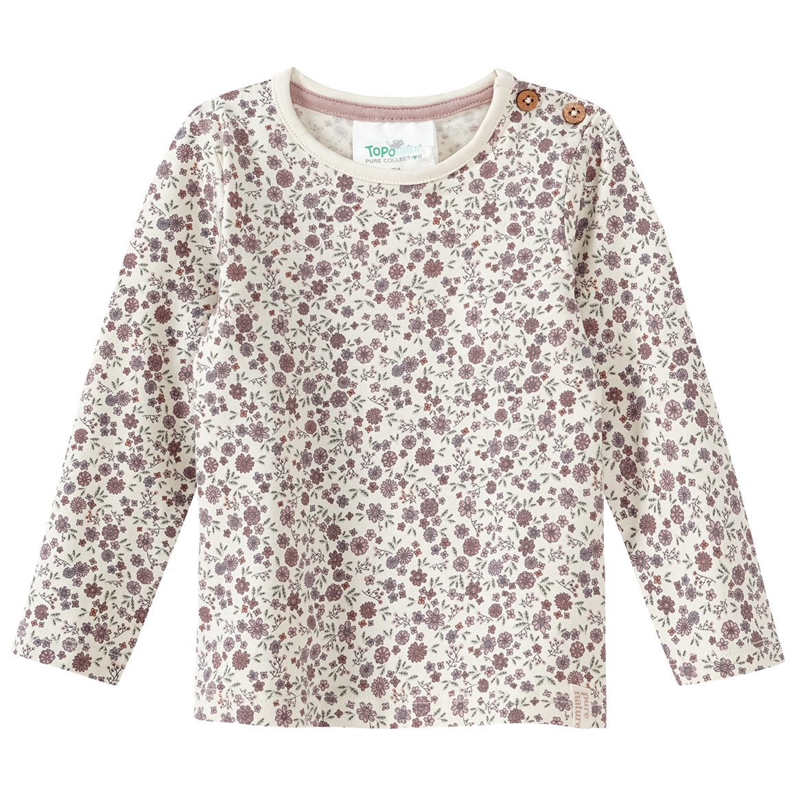 Topomini Pure Collection 2 Baby Langarmshirts mit Blümchen hellbeige / puderrosa
