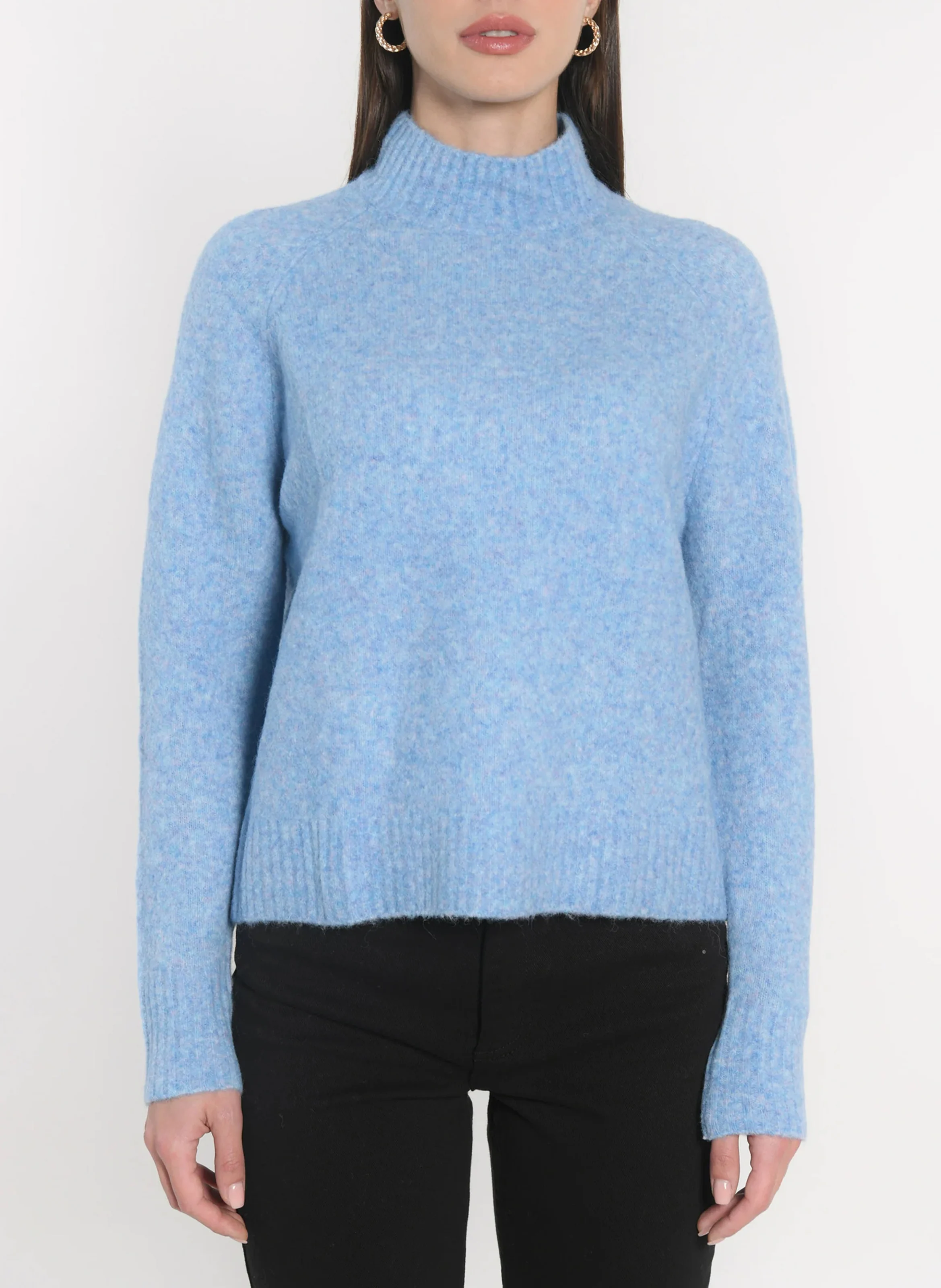 CONNIE - Pull col montant en laine mélangée | Bleu