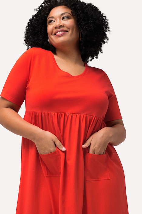 Jerseykleid, Empirenaht, A-Linie, V-Ausschnitt, Halbarm