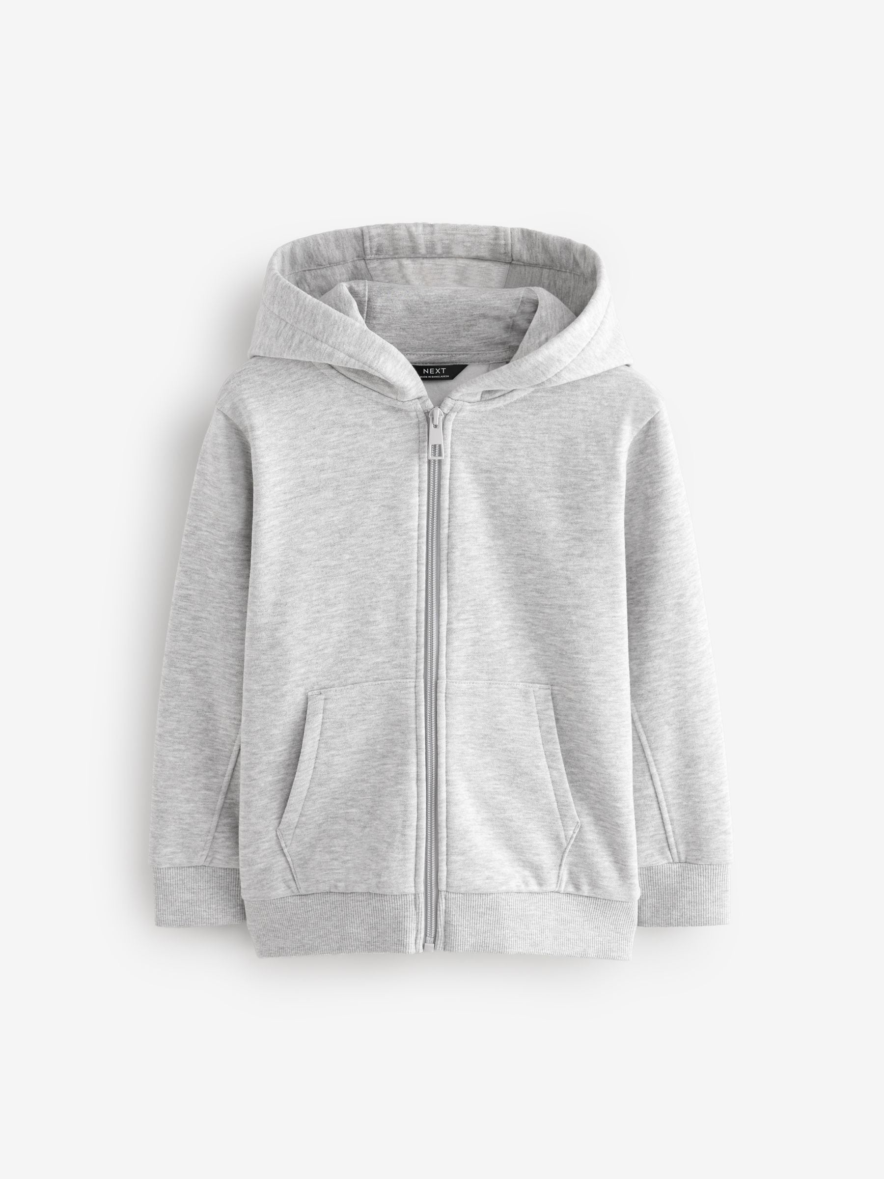 Grijs - Effen hoodie met doorlopende rits (3-16 jr)