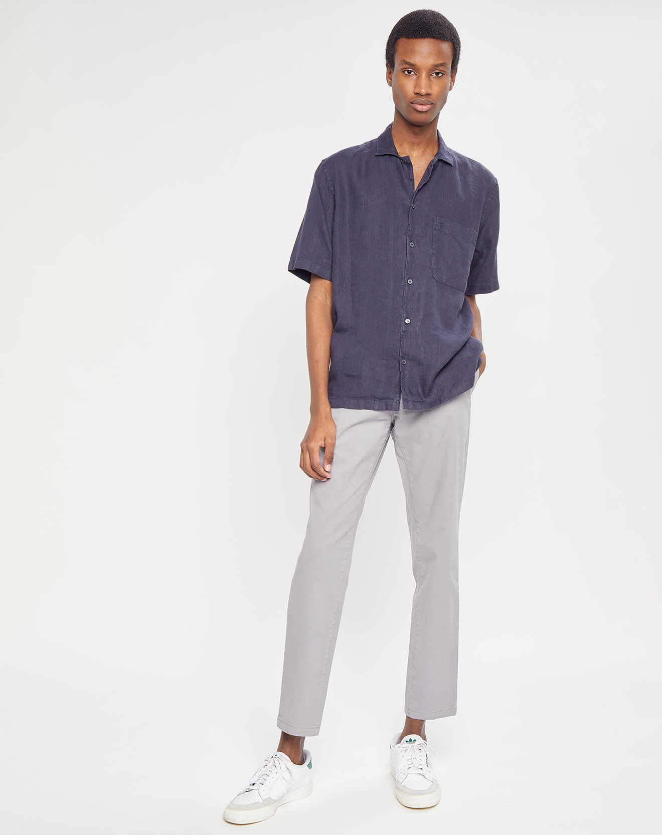 Marc O'Polo Chemise 100% Lin manches courtes Poche bleu marine