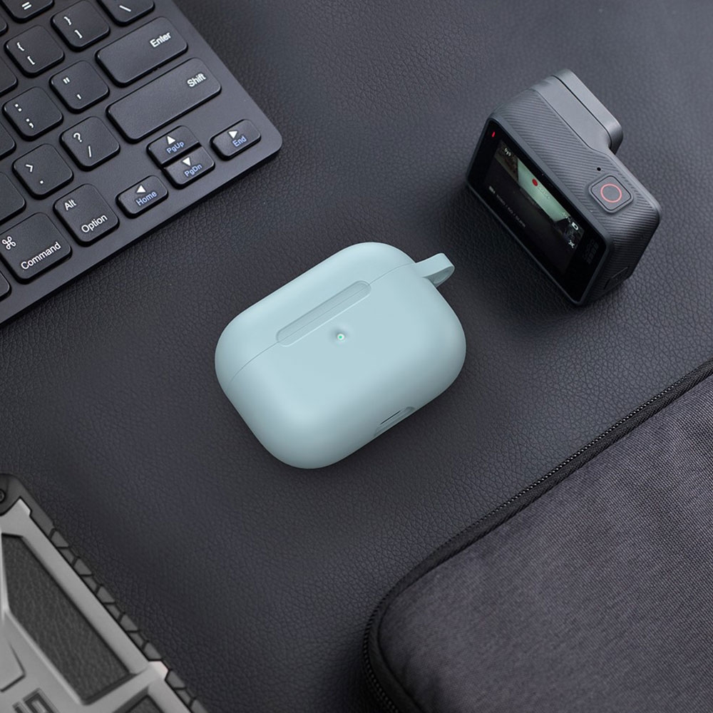 AirPods Pro Silikon Case Schutzhülle Abdeckung mit Karabinerhaken - Hellblau