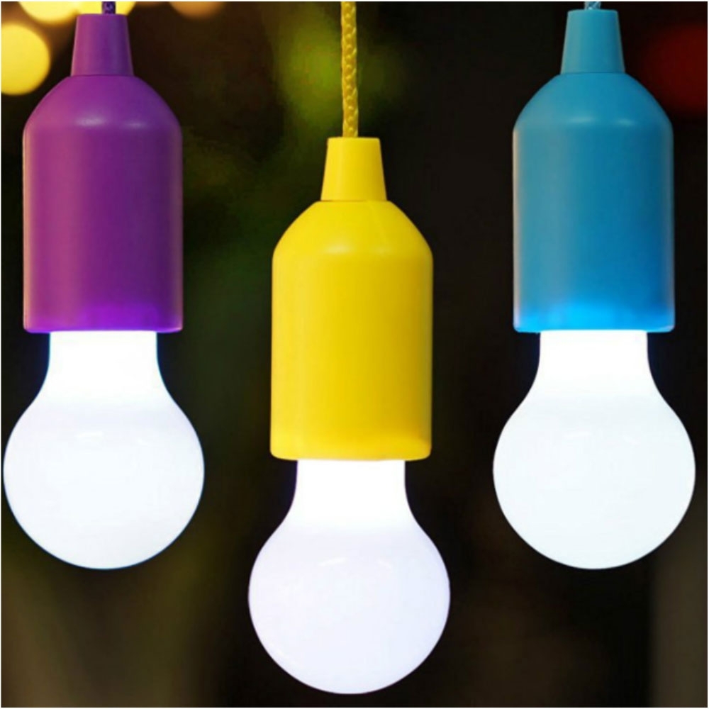 (2er Set) Allzweck LED Hängelampe Retro Glühbirne mit Zugschalter Kaltweiss (Batteriebetrieben) - Schwarz