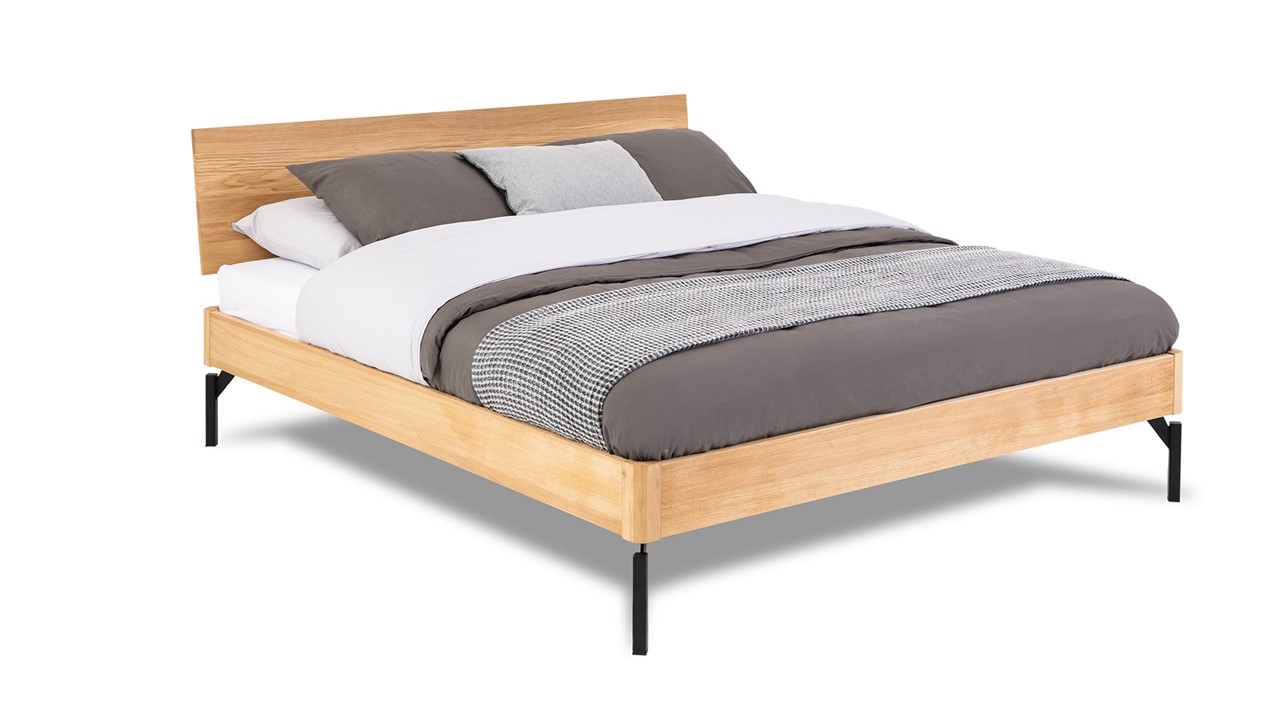 Bed Sky met hoofdbord hout en poten metaal eiken honing