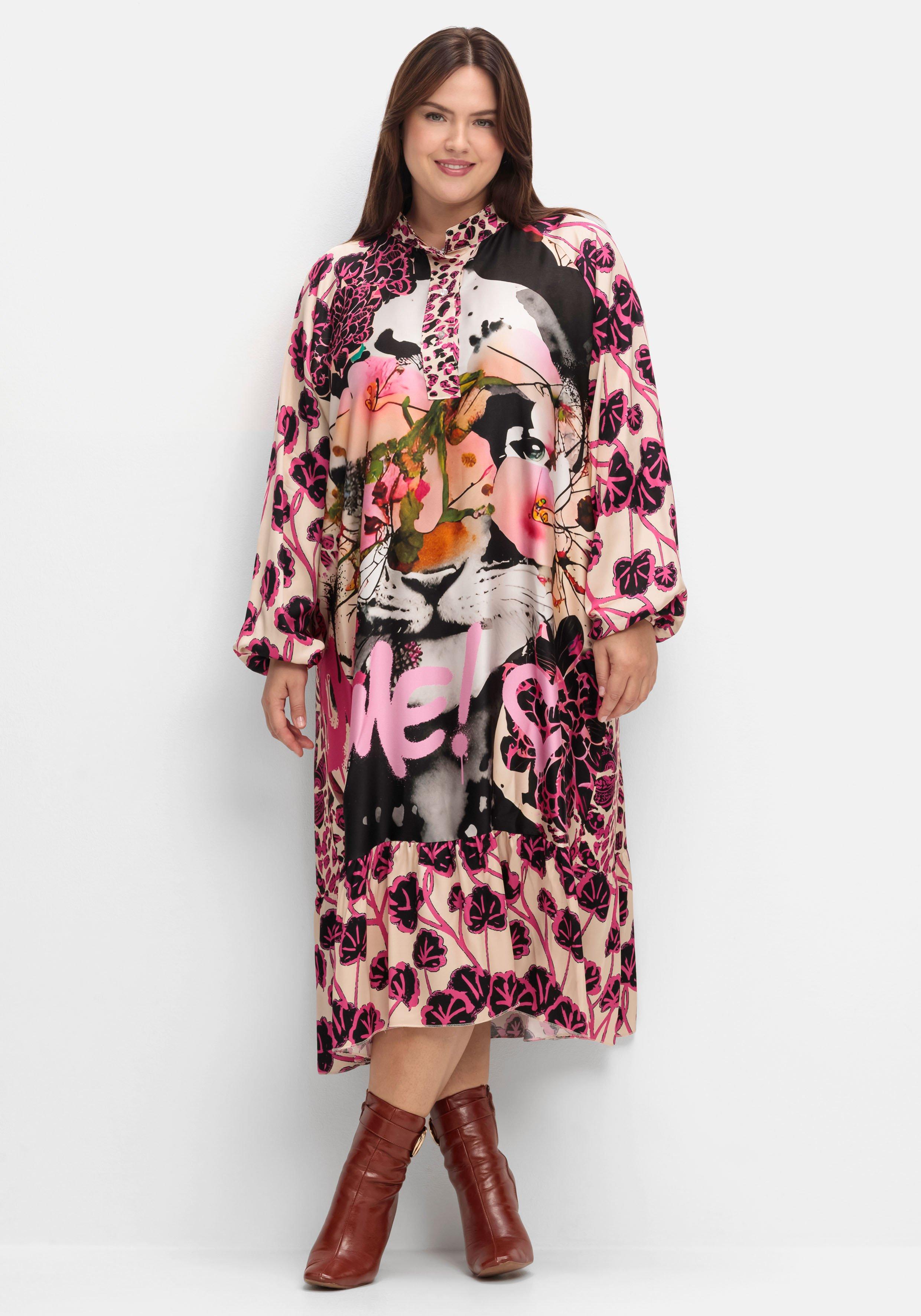 Midikleid im Mustermix, aus Viskose-Satin