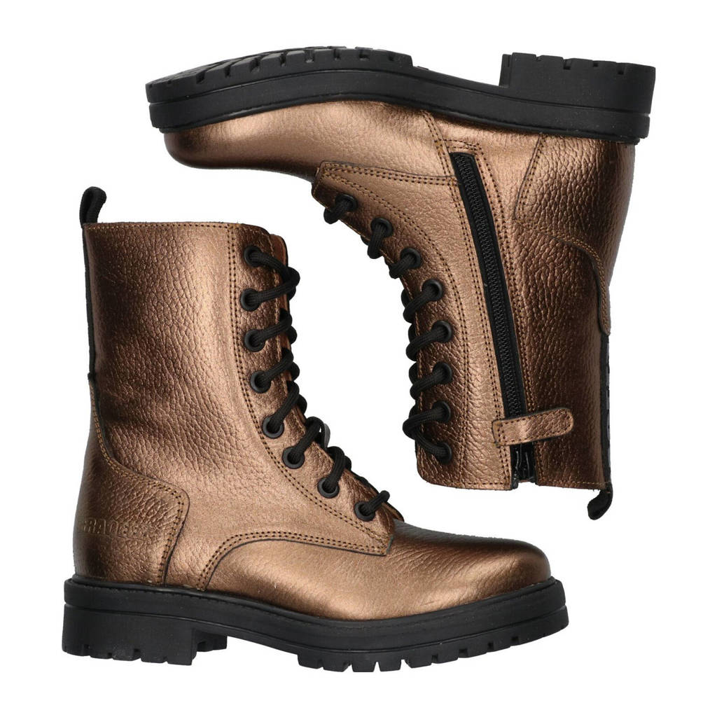 Braqeez Luna Leap leren veterboots brons