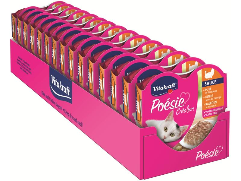 Vitakraft Nassfutter Poésie Sauce Pute & Käse, 15 x 85 g Alleinfuttermittel für ausgewachsene Katzen