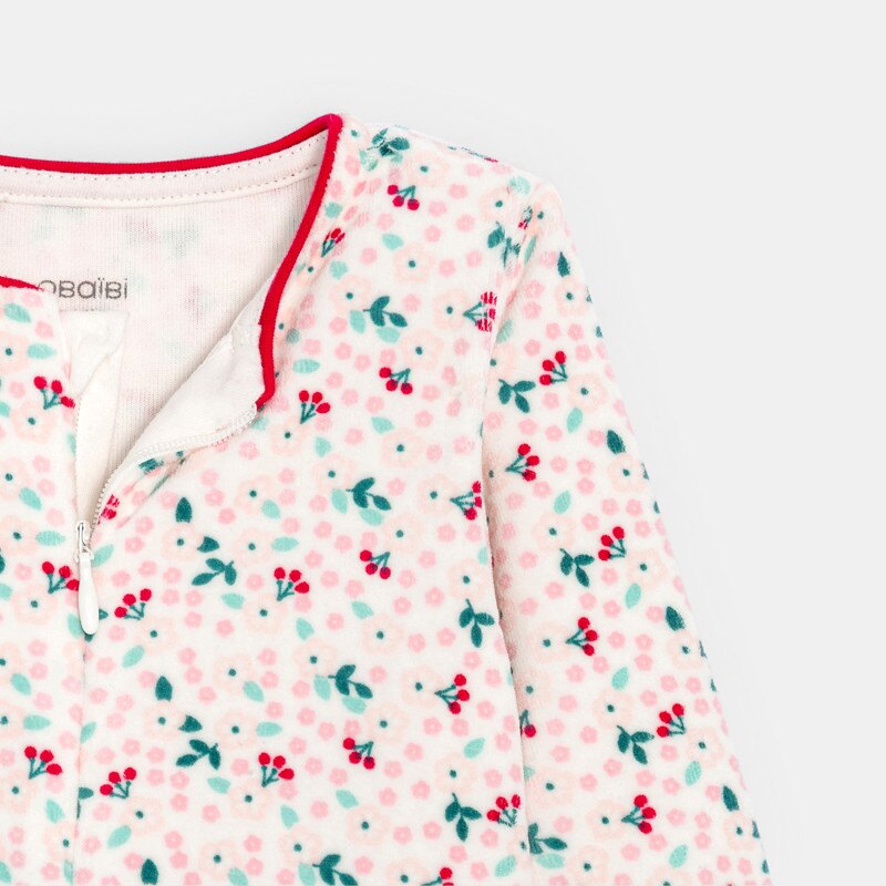 Dors-bien zippé velours fleuri bébé fille Blanc