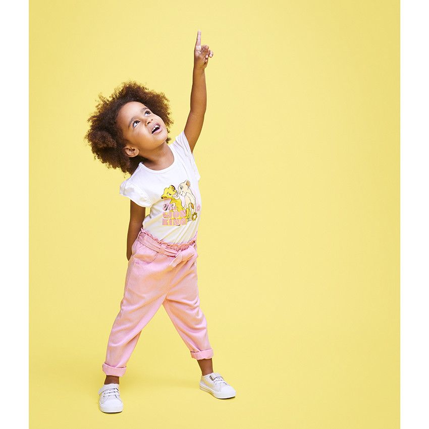 Pantalon en toile fantaisie avec broderies coeurs pour bébé fille - Multicolore
