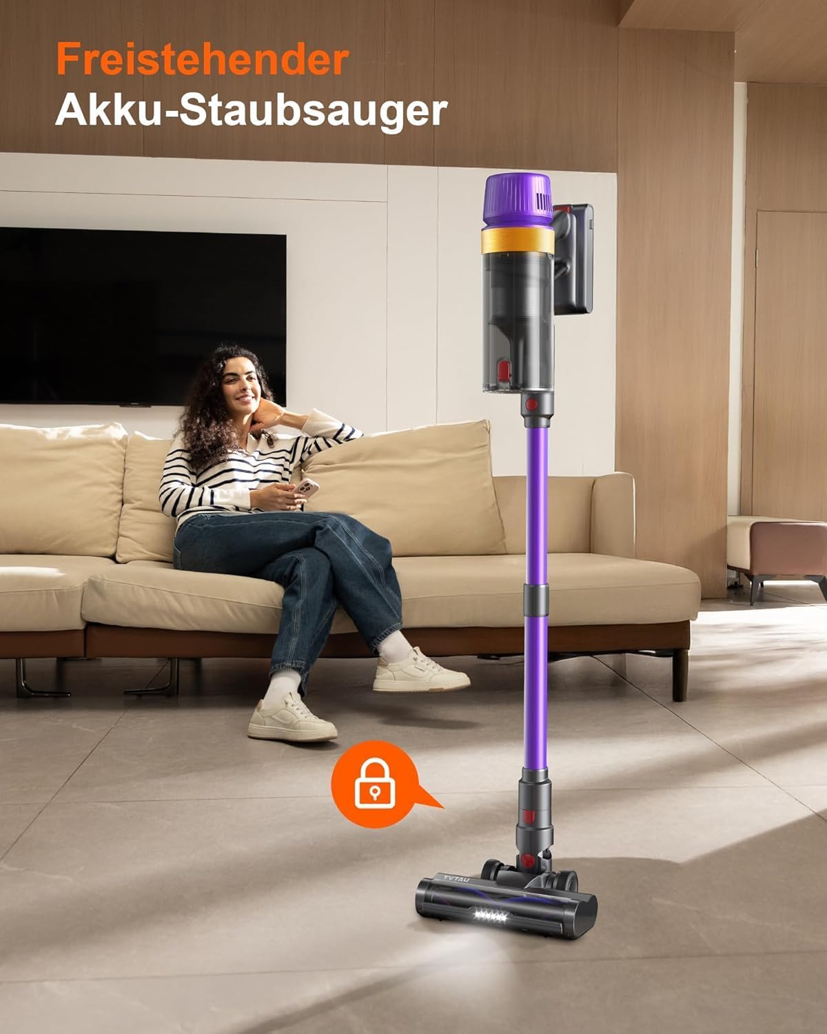 Akku Staubsauger Kabellos für Tierhaare, 1,8L mit Display, 55000Pa/620W/75Min Akkusauger, Selbststehender Stielstaubsauger mit Anti-Tangle-Bürste & Wandladestation, für Teppiche/Hartböden/Auto