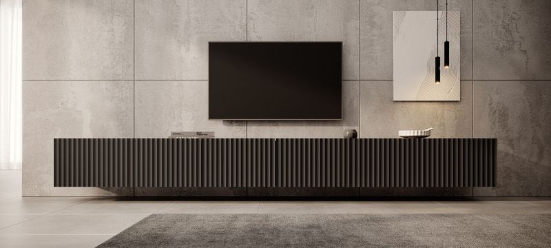 Meubella - TV-Meubel Pepinos - Mat zwart - 300 cm