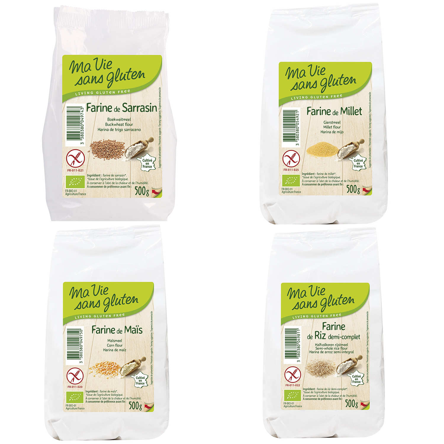 Assortiment de 4 farines sans gluten bio