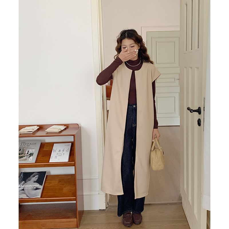 Juanita - Effen midi-vest met sjerp