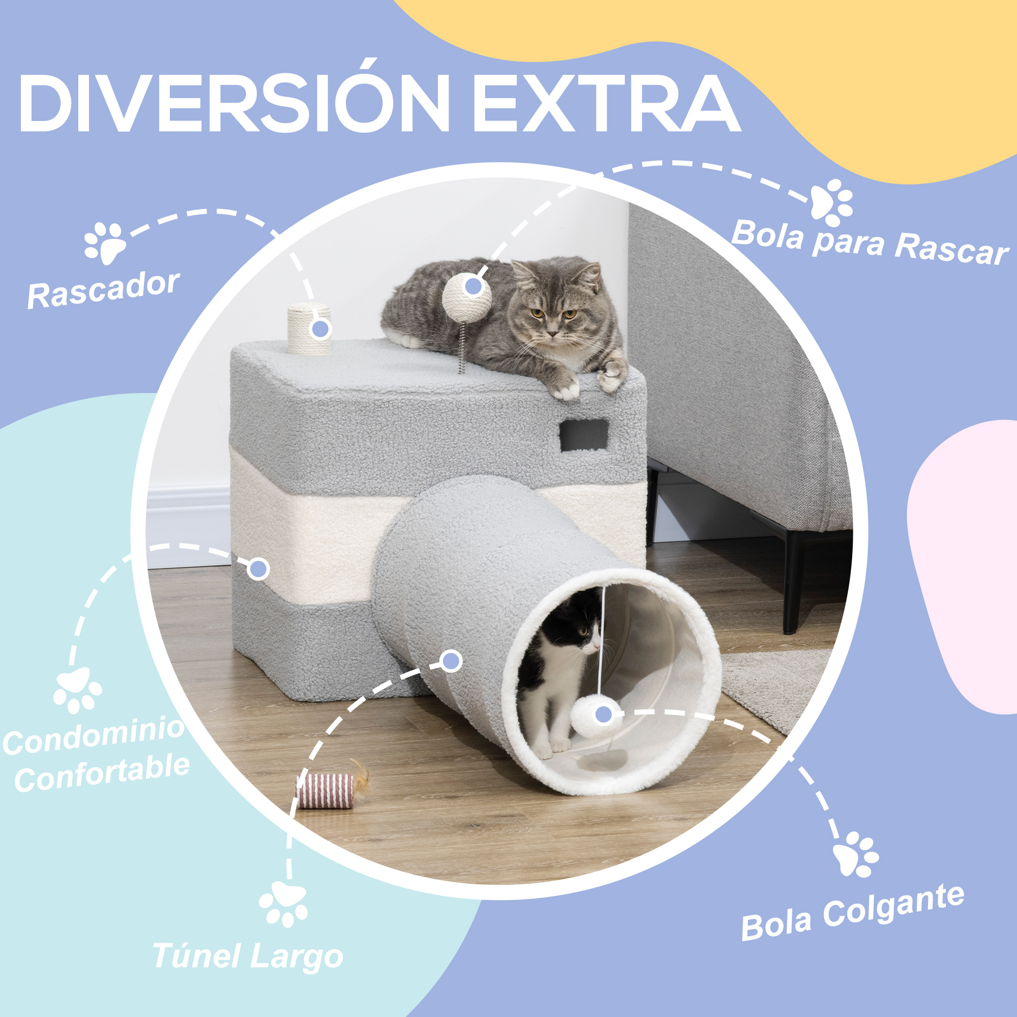 Túnel para Gatos PawHut com Tubo de Brinquedo para Animais de Estimação em Formato de Caverna