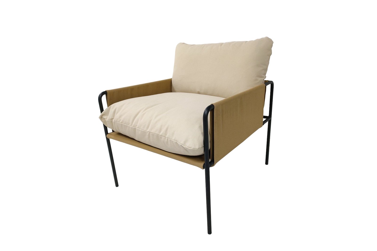 London hagestol Sort metall med beige tekstil