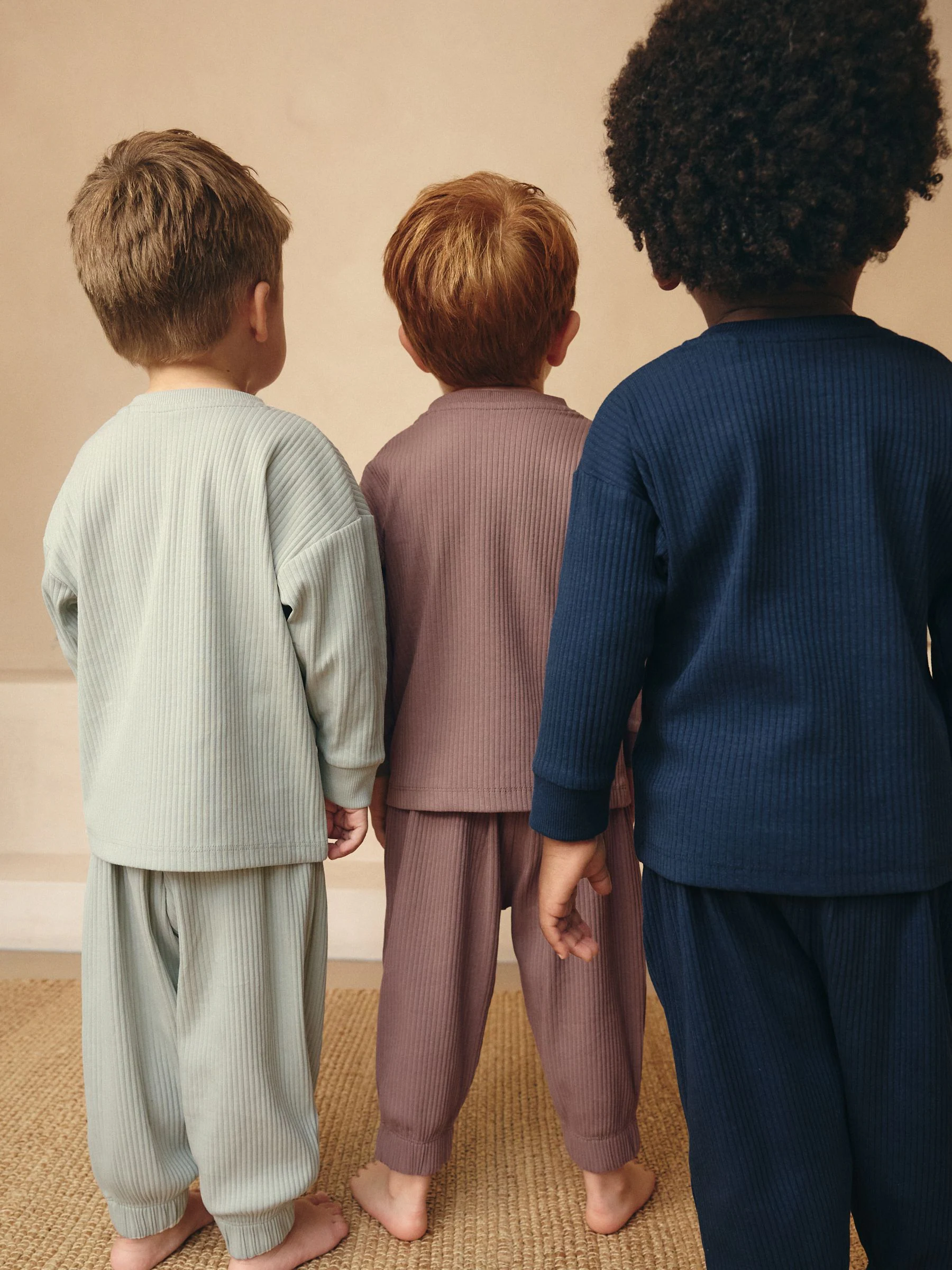 Marineblauw/camel effen - Verpakking van 3 relaxed fit pyjama's (9mnd-12jr)