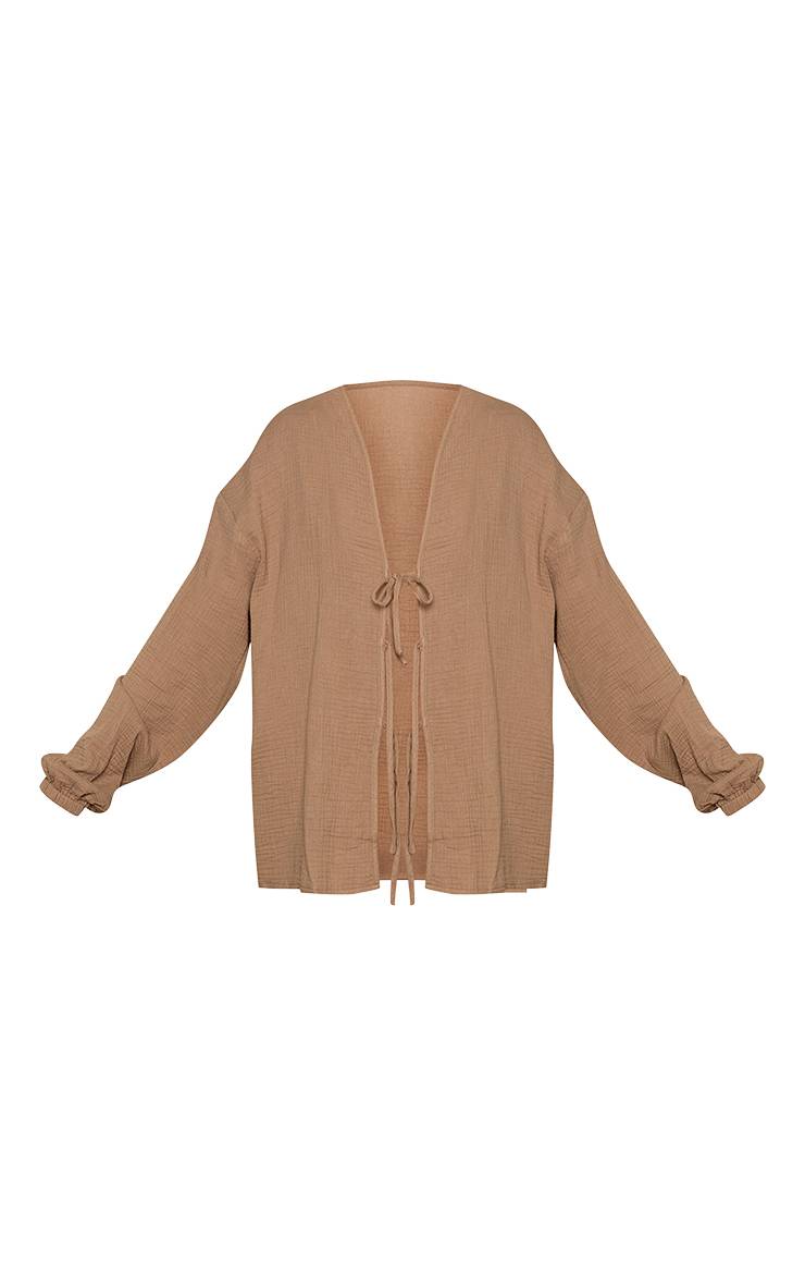 Champignon Ensemble Chemise Grande Taille En Gaze Texturée Avec Lien À Nouer Devant