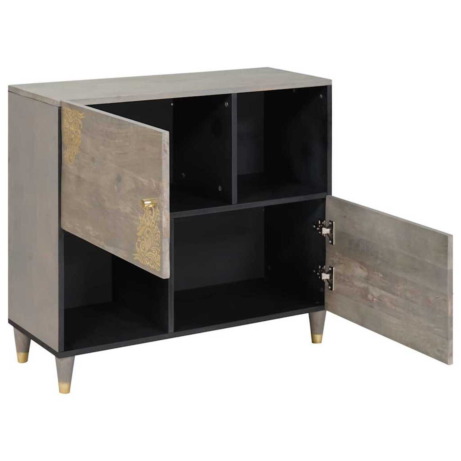 vidaXL Dressoir met plank grijs en goud 80 x 33,5 x 75 cm massief mangohout
