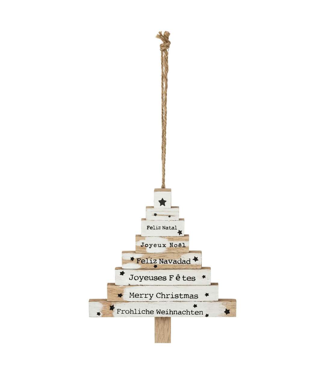 Décoration en bois pour sapin de Noël Pancarte - Blanc