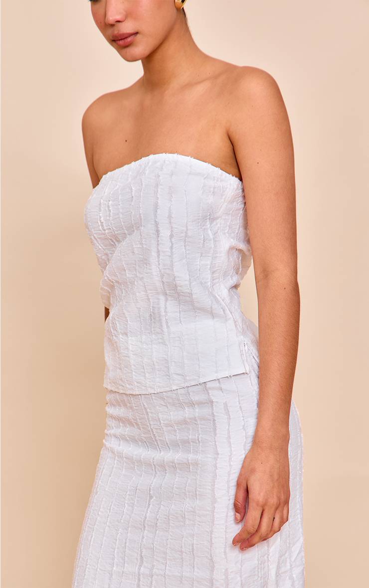 Blanc Haut Bandeau Texturé À Bords Effilochés