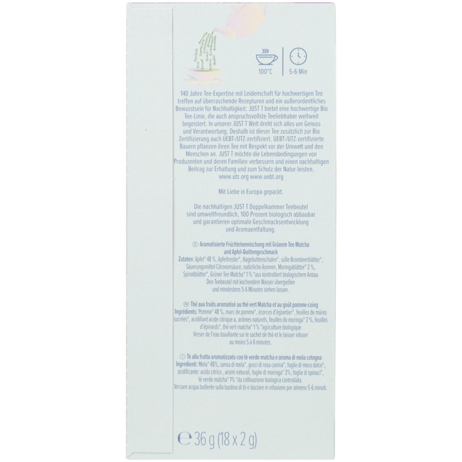 Just T Bio Früchtetee Moringa Apfel 18 Beutel