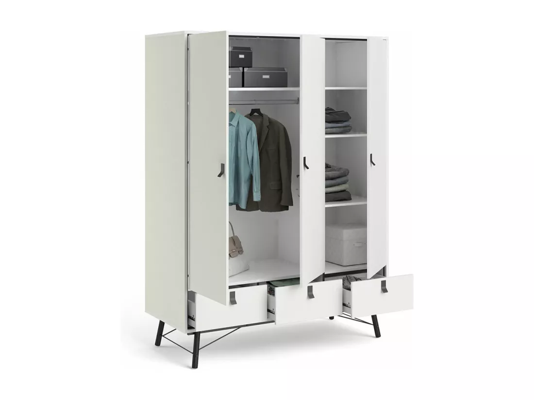 Rye Armoire 3 portes, 3 tiroirs, blanc mat.