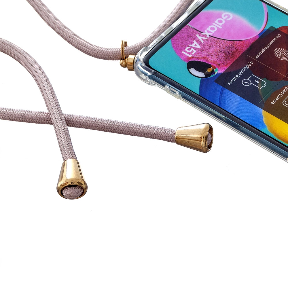 Samsung Galaxy A51 (2019) Necklace Gummi Hülle Air Cushion Fallschutz   Handykette (150cm) - Rosa / Gold