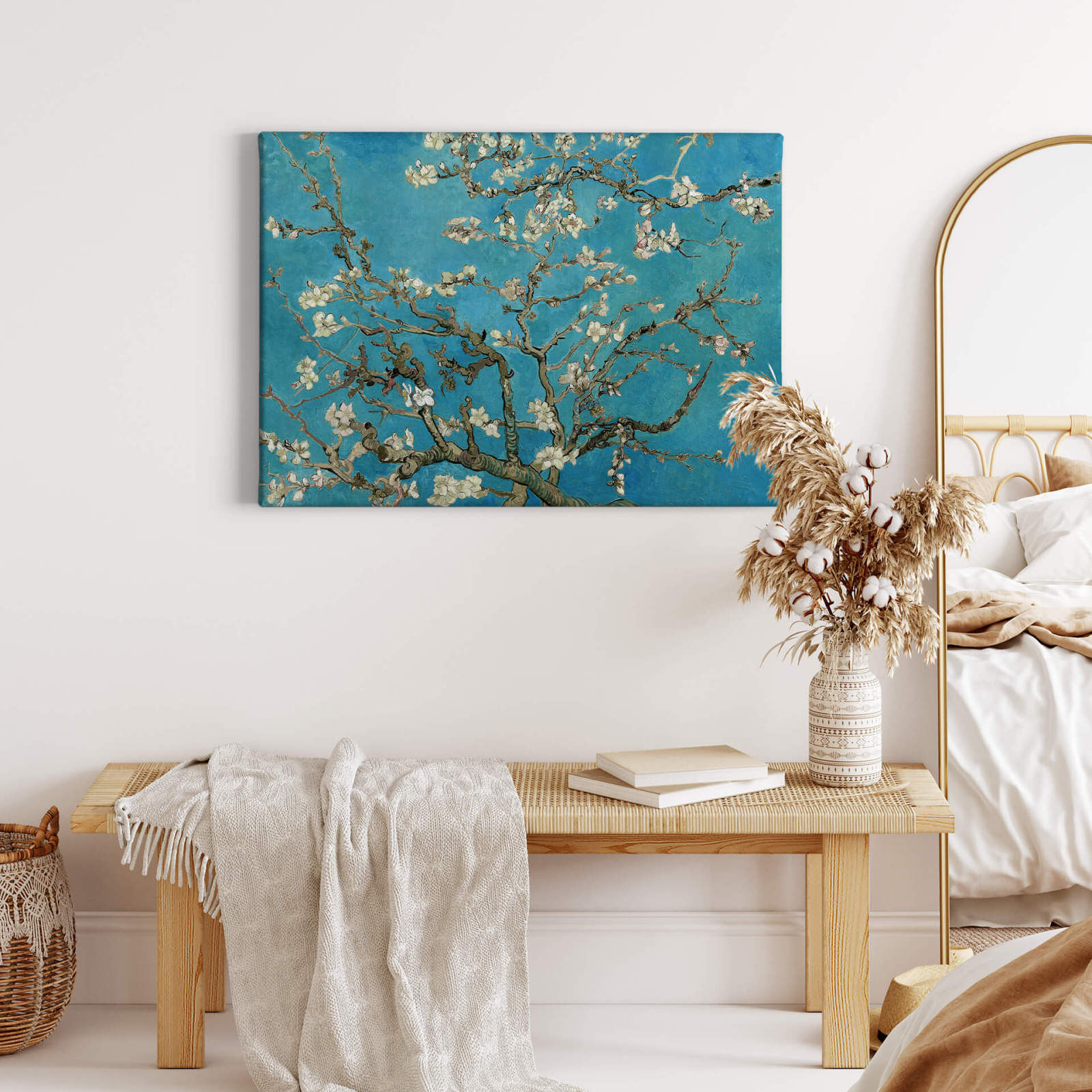 Leinwandbild MANDELBLÜTEN - blau - 70x50 cm