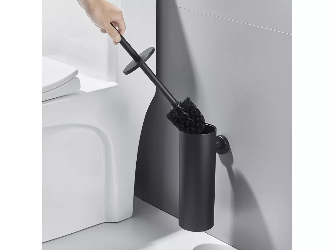 Brosse Toilettes WC Suspendu Noir avec Support Brosse Balai Toilette Acier INOX à Manche Long Brosse Toilette Antibactérienne avec Support,EU Modèle
