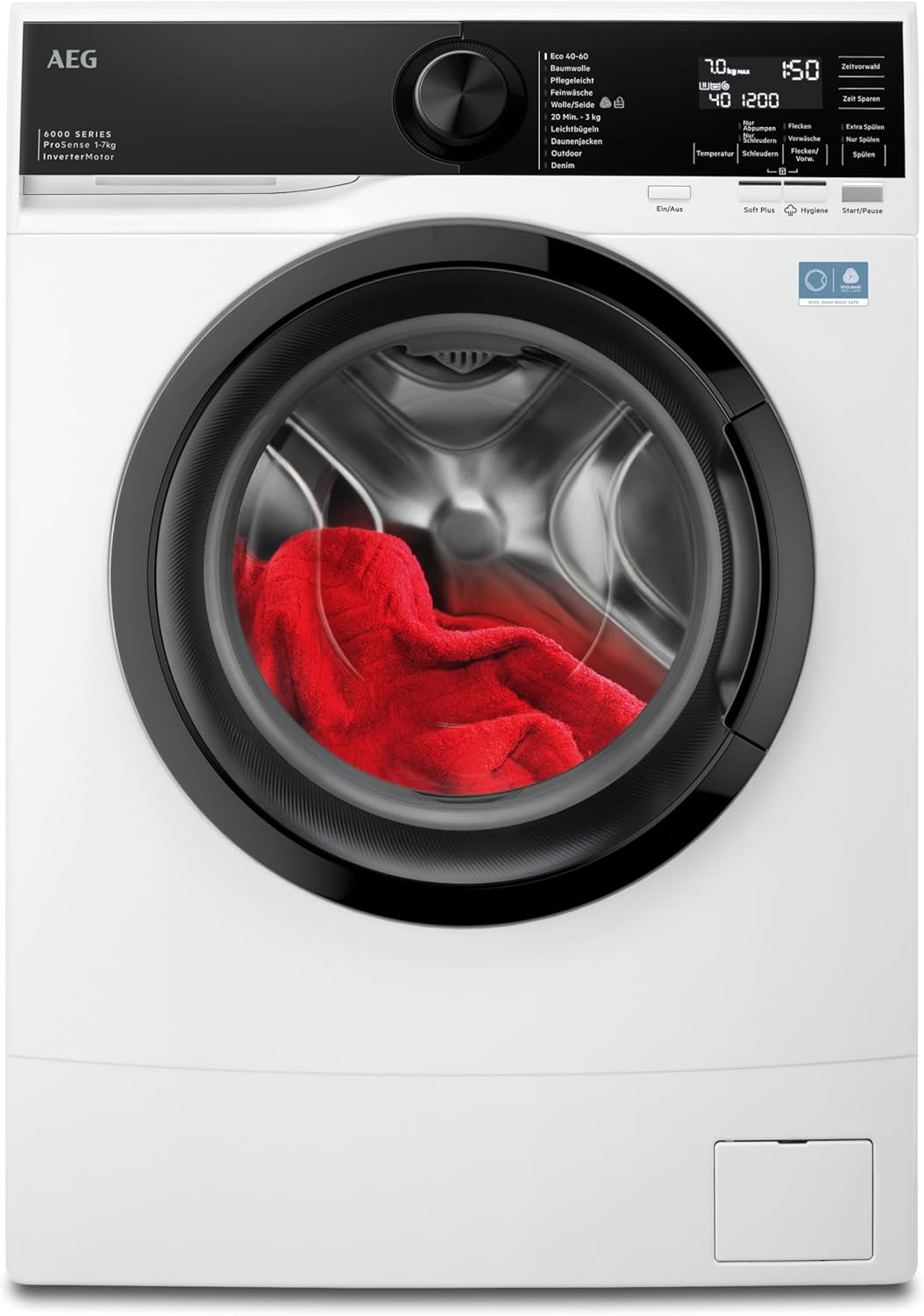 AEG Waschmaschine kompakt, 487 mm Tiefe, 7 kg, Serie 6000 ProSense -Mengenautomatik - Smarte Beladungserkennung, A, Klein, Leise, Nachlegefunktion, Wasserstopp, 1400 U/min, Inverter Motor, LSR6FA75470