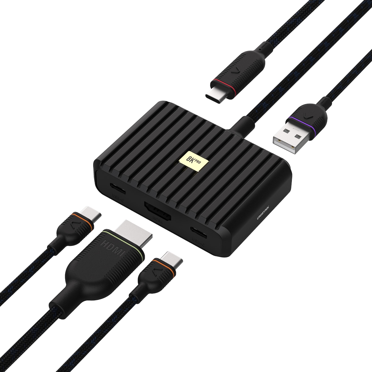 Unisynk 5-porters 8K 100W USB-C hub (sort)