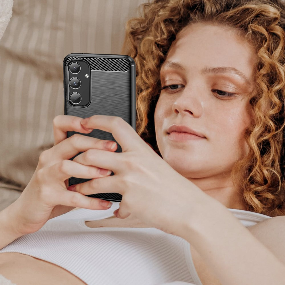 Samsung Galaxy A55 Gummi Case Schutzhülle Carbon Look - Schwarz
