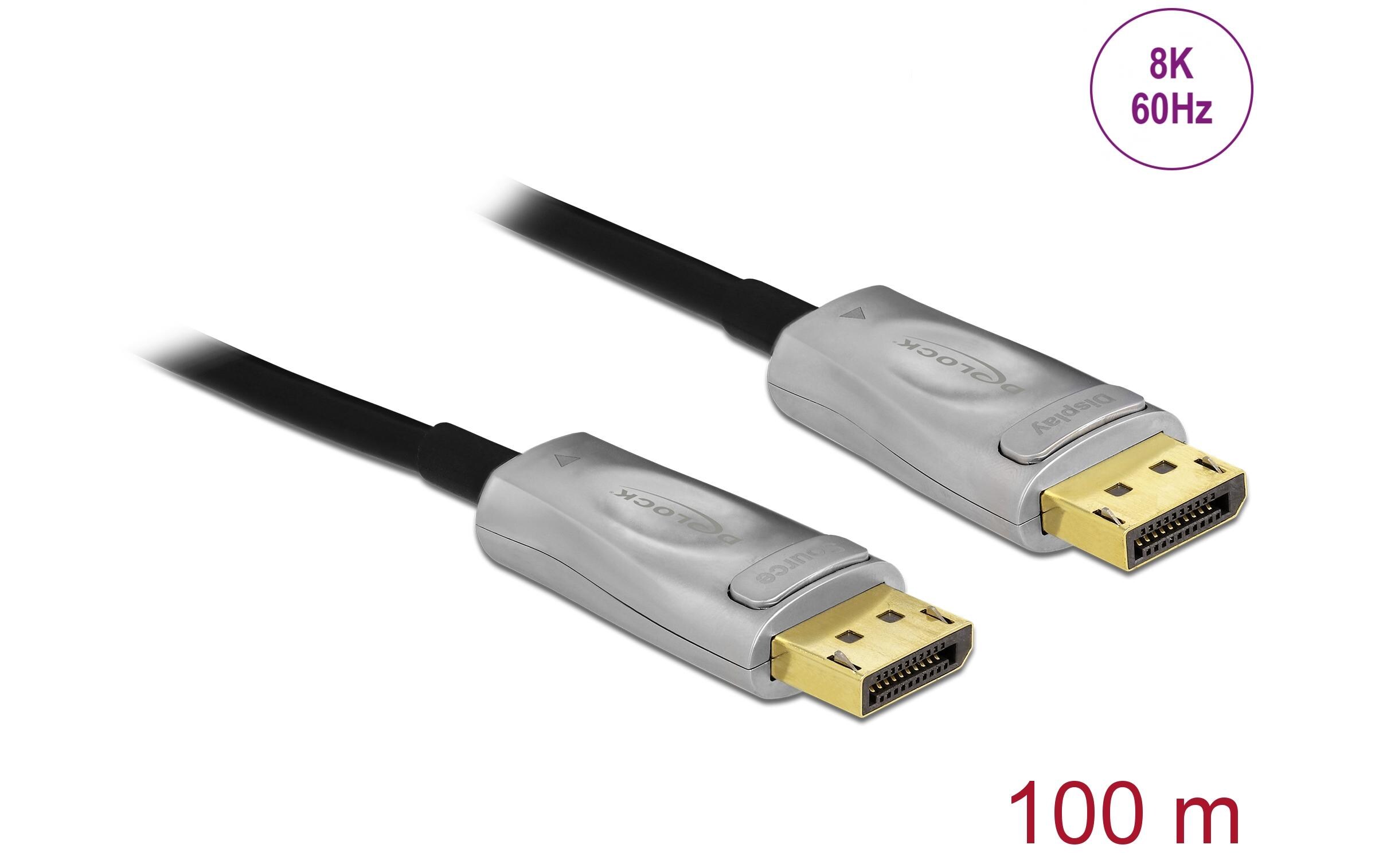 Optisches Kabel DisplayPort - DisplayPort, 100 m, 8K 60 Hz<br>Delock Aktives Optisches Kabel DisplayPort 1.4 8K 100 m