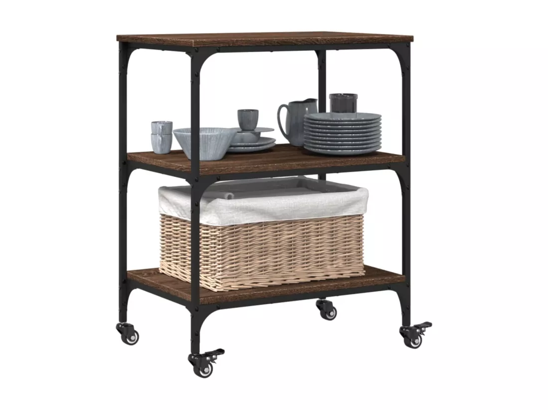 Chariot de cuisine chêne marron 60x41x76 cm bois d'ingénierie